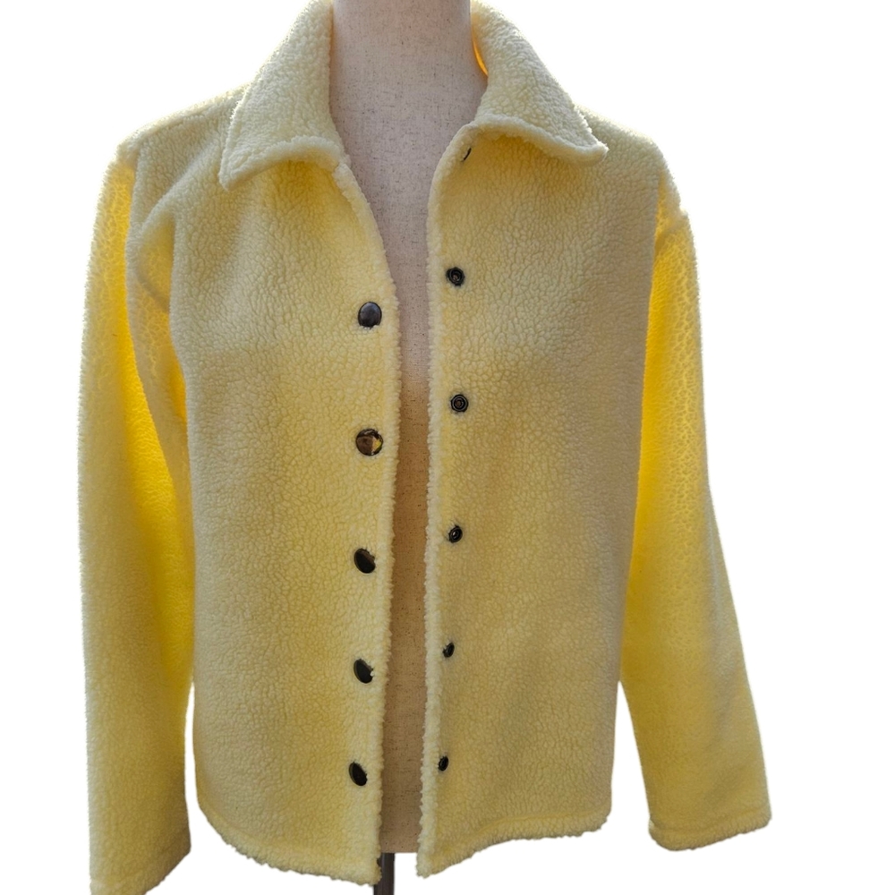 Butter Yellow Sherpa Jacket - Size S (Y2K/90s Style)